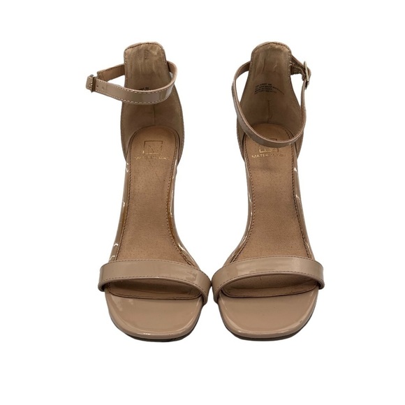 Material Girl Tan Patent Blaire Square Toe Ankle Strap Heels Size 8 Women's - Picture 3 of 9